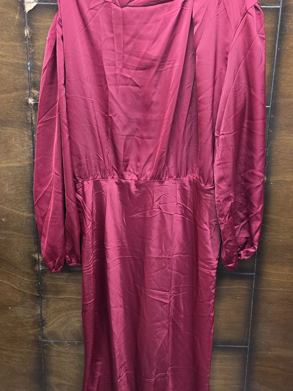 Satin Burgundy Long Sleeve Midi Dress 2xl Nwt